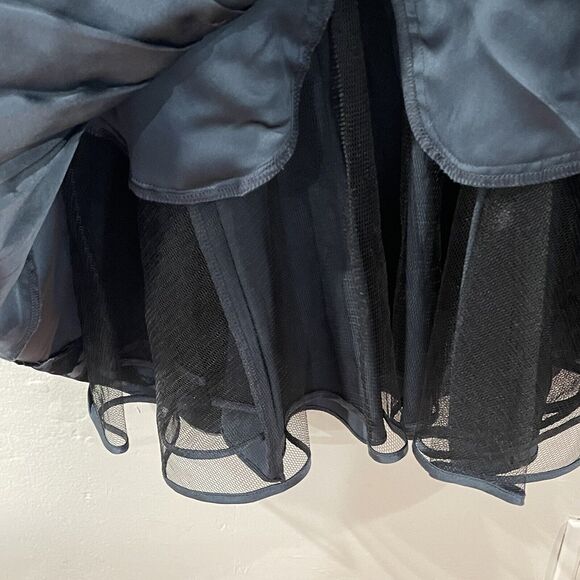 BCBGMaxAzria Silk Camo Mini Dress Size XXS Blue Tulle Pockets Winter Formal - Picture 8 of 16